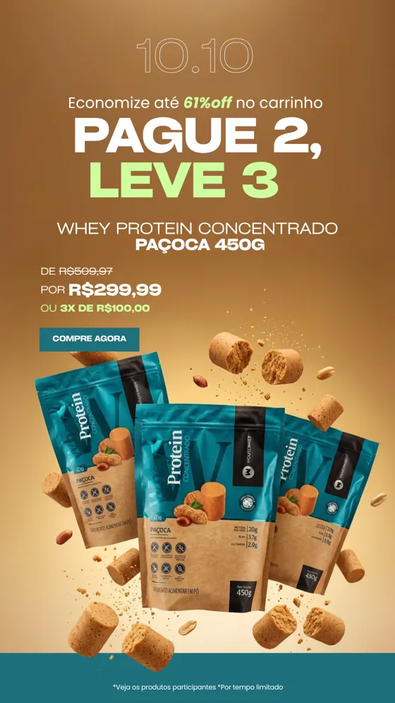 Anúncio Pague 2 Leve 3 de creatina Housewhey