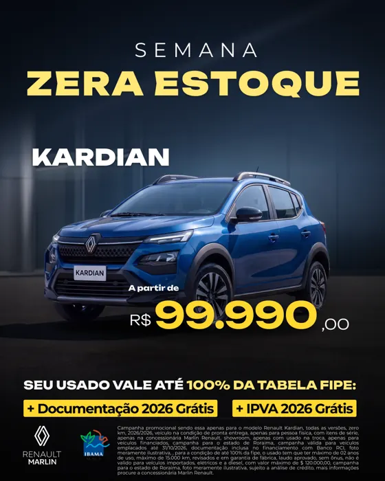 Anúncio Semana Zera Estoque do Renault Kardian